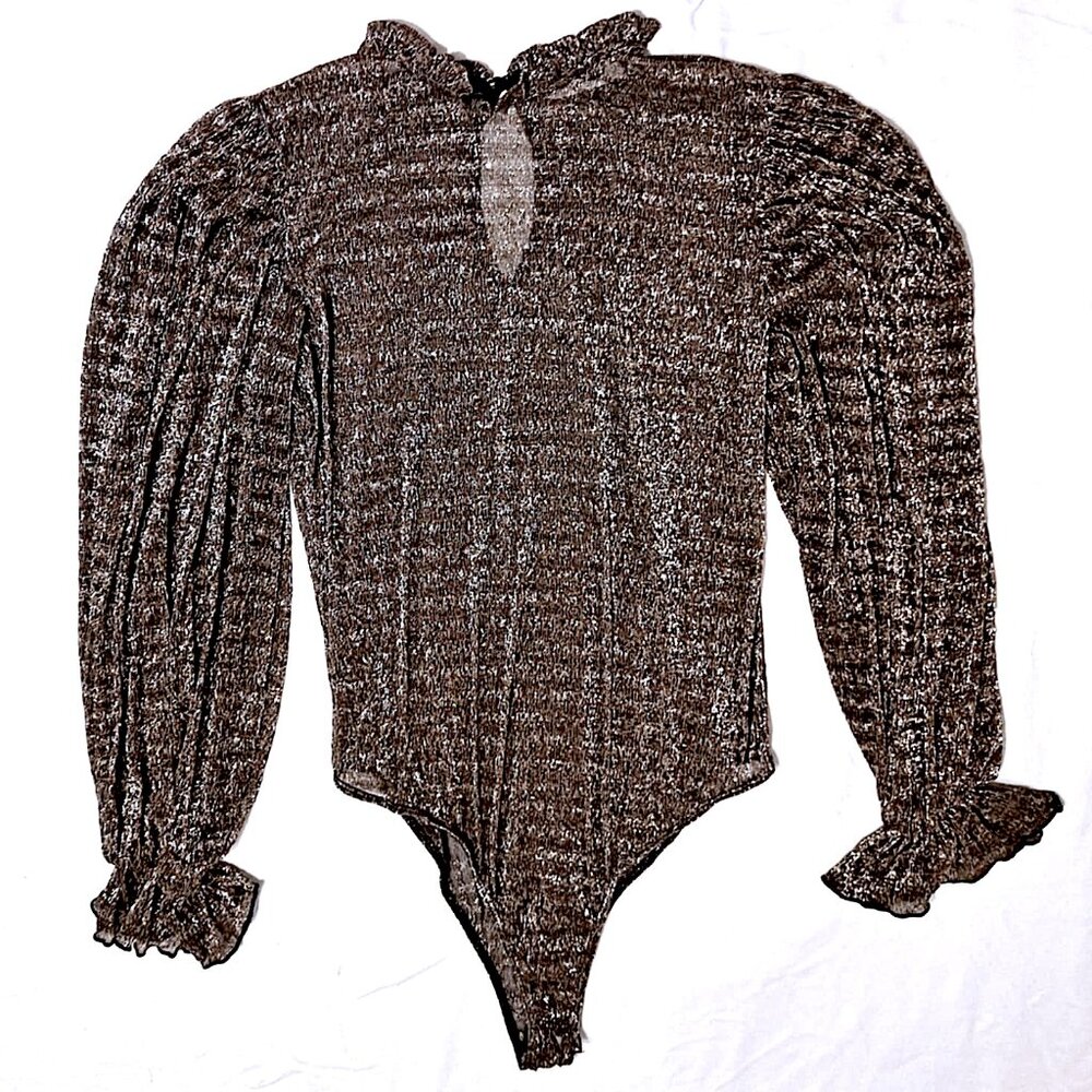 K • Glam Black and silver Blouse with measurements - no size found